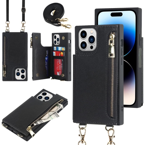 for iPhone 14 Pro Crossbody Wallet Case with Card Holder,[3 Card Slots][1 Zipper Pocket][Stand Feature] Premium