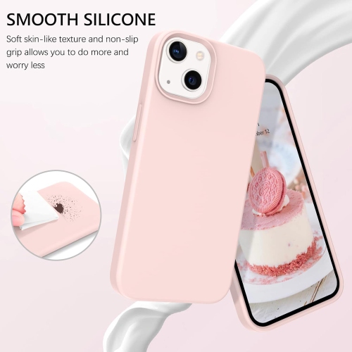 Étui pour iPhone 13 6,1 po silicone liquide Soft Gel Rubber Slim microfibre Doublure fine enveloppe texturée coussinée