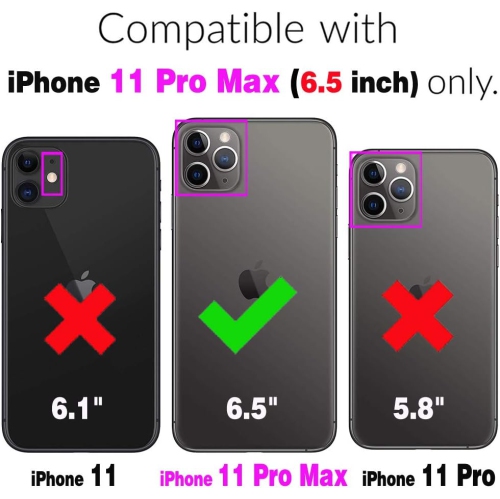 Phone Case for iPhone 11 Pro Max 6.5 Wallet Cover with Tempered Glass Screen Protector and PU Leather Credit