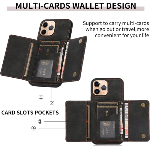 Phone Case for iPhone 11 Pro Max 6.5 Wallet Cover with Tempered Glass Screen Protector and PU Leather Credit