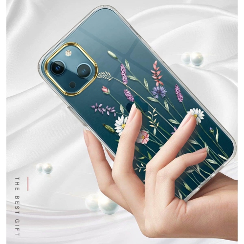 Compatible with iPhone 13 Case with Flower,for Girly Women,Shockproof Clear Floral Pattern Hard Back Cover