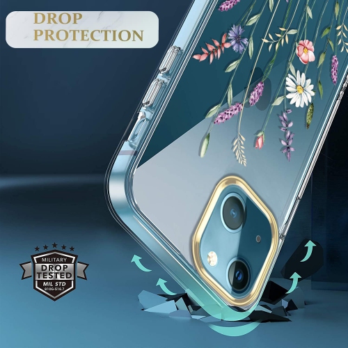 Compatible with iPhone 13 Case with Flower,for Girly Women,Shockproof Clear Floral Pattern Hard Back Cover