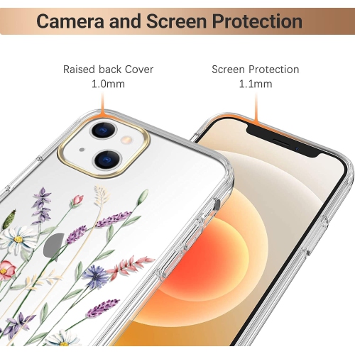 Compatible with iPhone 13 Case with Flower,for Girly Women,Shockproof Clear Floral Pattern Hard Back Cover