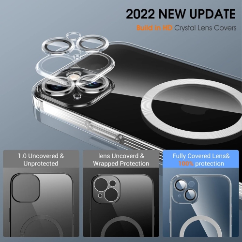 Magnetic Clear for iPhone 14 Case with MagSafe [Integrated Camera Protection Glass] [Original iPhone Exterior] Silicone