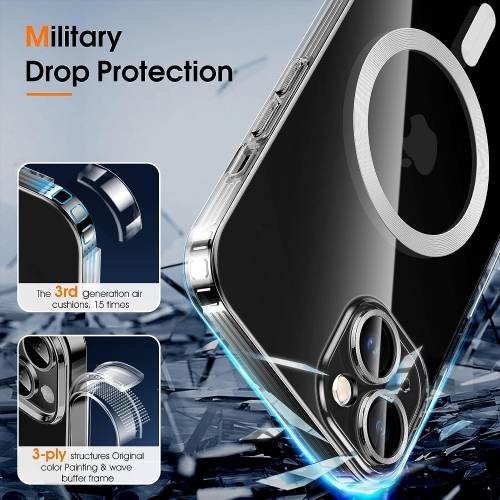 Magnetic Clear for iPhone 14 Case with MagSafe [Integrated Camera Protection Glass] [Original iPhone Exterior] Silicone