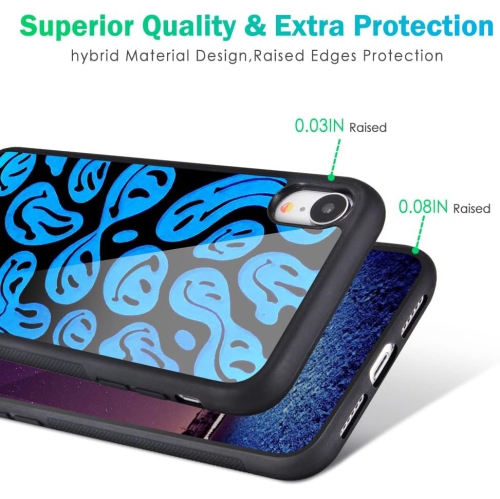 for iPhone XR Case Blue Funny Face, Hard Back Case with Soft TPU Bumper for Girls Children Women Protective