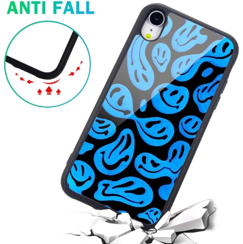 for iPhone XR Case Blue Funny Face, Hard Back Case with Soft TPU Bumper for Girls Children Women Protective