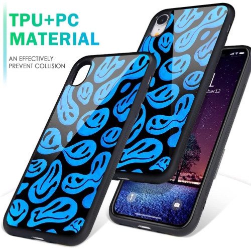 for iPhone XR Case Blue Funny Face, Hard Back Case with Soft TPU Bumper for Girls Children Women Protective