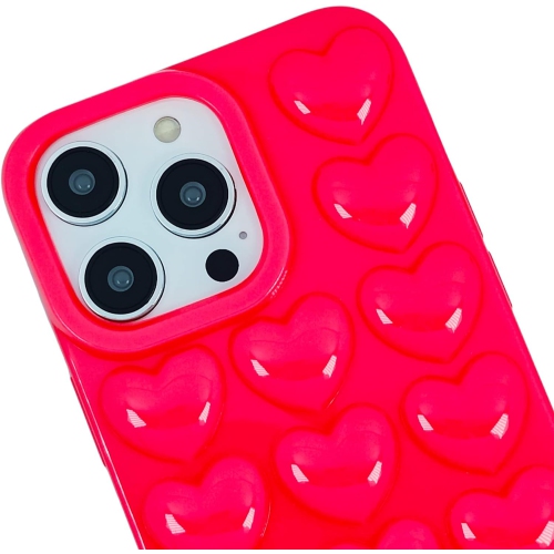 iPhone 14 Pro Case for Women, 3D Pop Bubble Heart Kawaii Gel Cover, Cute Girly for iPhone14 Pro 6.1 inch - Hot