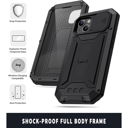 for iPhone 13 Case,Shockproof Hard Case Aluminum Metal Gorilla Glass Military Heavy Duty Sturdy Protector Cover