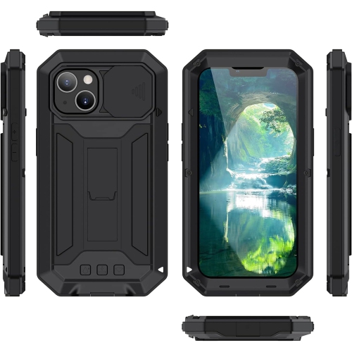 for iPhone 13 Case,Shockproof Hard Case Aluminum Metal Gorilla Glass Military Heavy Duty Sturdy Protector Cover