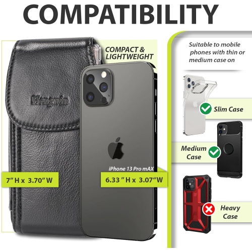 Genuine Leather Cell Phone Case with Belt Clip for iPhone 14 Pro Max 13 Pro Max 12 Pro Max 11 Pro Max XS Max 8+