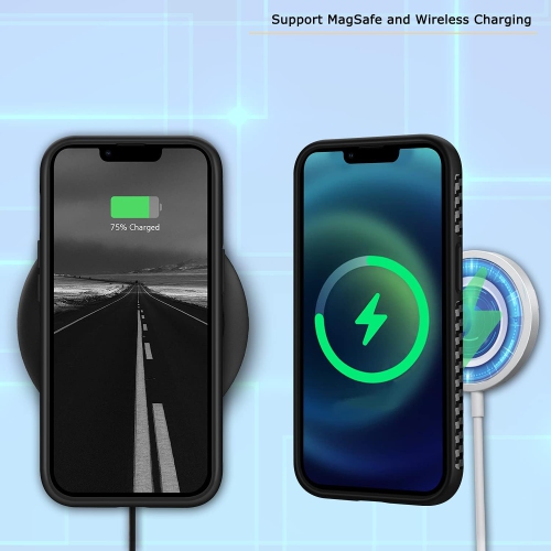 Étui en cuir compatible avec l’étui iPhone 13, contour de protection rigide en silicone texturé fibre de carbone