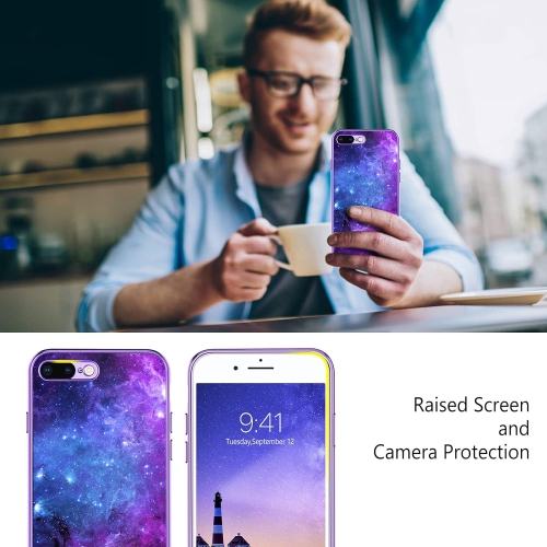 Case for iPhone 8 Plus, iPhone 7 Plus Case Glow in The Dark Noctilucent Luminous Cover Space Nebula Slim Thin