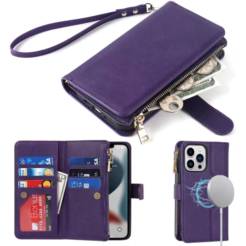 GENERIC  Etui Iphone 12 Case Wallet Magsafe Compatible, Iphone 12 Pro Phone Case With Card Holder, Magnetic Zipper Wallet