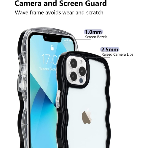 Wave Frame Clear Case for iPhone 13 Pro Max 6.7 inch Curly Clear Phone Case,Cute Wave Frame Slim Fit Shockproof