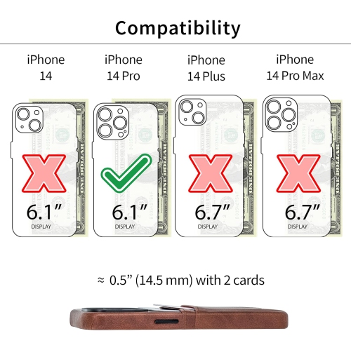 Card Case for iPhone 14 Pro with Built-in Metal Plate for Magnetic Mounting & 2 Pockets: Exec M2 Premium