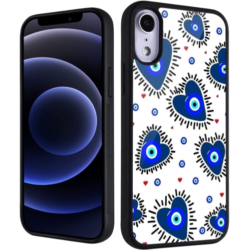 for iPhone 13 Mini Girls Women Love Heart Case Evil Eyes Print Soft TPU Hard Back Shockproof Anti-Scratch