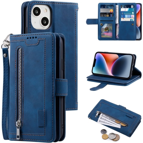 Image 1 de 5.. Étui portefeuille pour iPhone 14 plus 6,7&nbsp;po, 9 fentes porte-cartes rétro avec pochette à fermeture à glissière sac à main avec fermeture