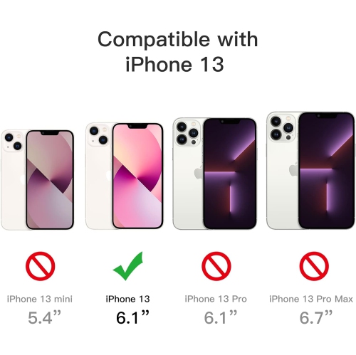 3 in 1 Case for iPhone 13 6.1-Inch, with 2-Pack Screen Protector and 2-Pack Camera Lens Protector, Full Coverage