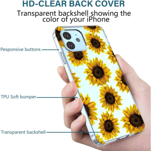 Clear Case for iPhone 12/iPhone 12 Pro Case,Flower Pattern Clear Design Transparent Plastic Hard Back Case