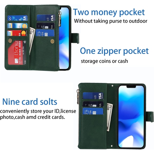 for iPhone 14 Pro Wallet Case with Card Holder and Crossbody Lanyard,PU Leather Magnetic Closure Zipper Pocket