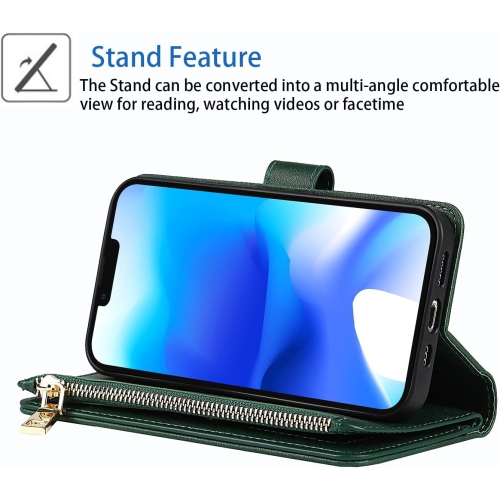 for iPhone 14 Pro Wallet Case with Card Holder and Crossbody Lanyard,PU Leather Magnetic Closure Zipper Pocket