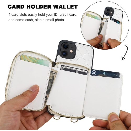 Crossbody Wallet Case for iPhone 12/12 Pro, RFID Blocking PU Leather Zipper Handbag Purse Flip Cover, Kickstand