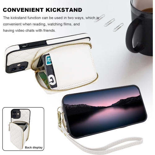 Crossbody Wallet Case for iPhone 12/12 Pro, RFID Blocking PU Leather Zipper Handbag Purse Flip Cover, Kickstand