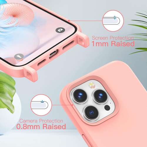 Étui pour iPhone 14 Pro avec 2 sangle de chaîne de sac à main 7,9 po/47,2 po, très mince mignon téléphone de protection pour femme