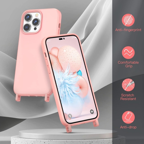 Étui pour iPhone 14 Pro avec 2 sangle de chaîne de sac à main 7,9 po/47,2 po, très mince mignon téléphone de protection pour femme