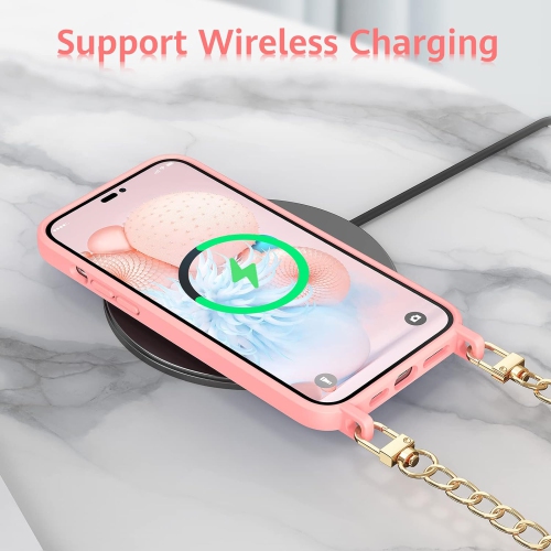 Étui pour iPhone 14 Pro avec 2 sangle de chaîne de sac à main 7,9 po/47,2 po, très mince mignon téléphone de protection pour femme