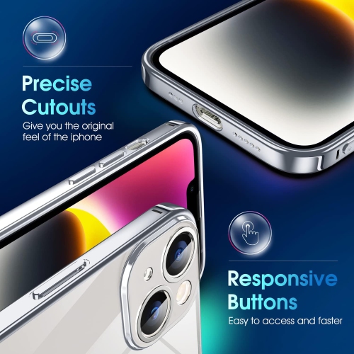 Crystal Clear Case for iPhone 14, [Not Yellowing] [Camera Protection] [Military Grade Drop Tested] Transparent