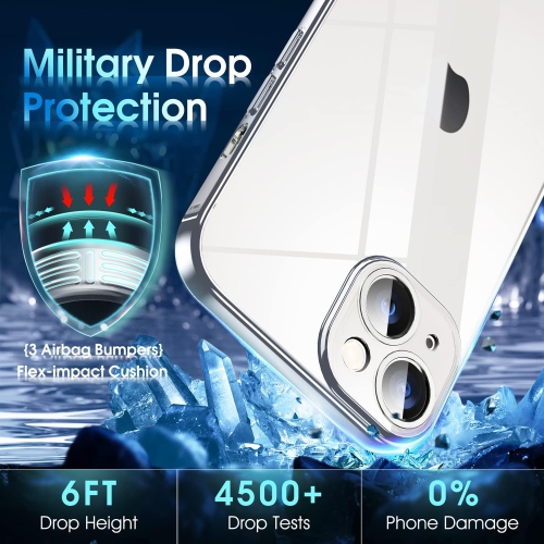 Crystal Clear Case for iPhone 14, [Not Yellowing] [Camera Protection] [Military Grade Drop Tested] Transparent