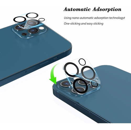 Protecteur d'objectif d'appareil photo pour iPhone 12 Pro Max de 6,7 po en verre trempé, HD Clear et dureté 9H, compatible avec les étuis