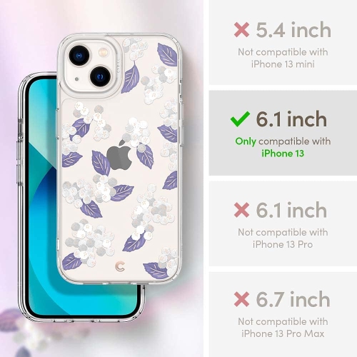 Cecile compatible avec l'étui 13 de iPhone, mince et transparent à motif floral pour femmes, fleur de coton