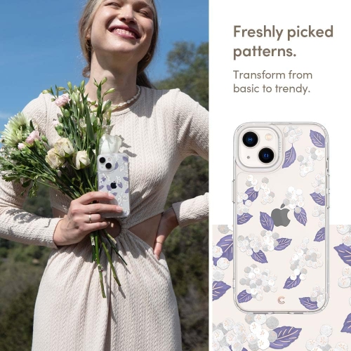 Cecile compatible avec l'étui 13 de iPhone, mince et transparent à motif floral pour femmes, fleur de coton
