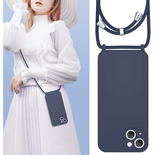 Crossbody Lanyard Phone case for iPhone 14 6.1 inch, Silicone Phone Cover with Adjustable Necklace Strap Soft