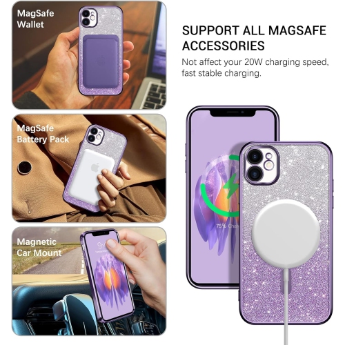 iPhone 11 Case, Magnetic Phone Case Compatible with Magsafe Cute Glitter Sparkle Bling Camera Lens Protection