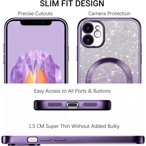 iPhone 11 Case, Magnetic Phone Case Compatible with Magsafe Cute Glitter Sparkle Bling Camera Lens Protection