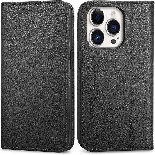 GENERIC  Case for Iphone 14 Pro 5G 2022, Genuine Leather Wallet Case Magnetic Kickstand Rfid Blocking Card Slots Full