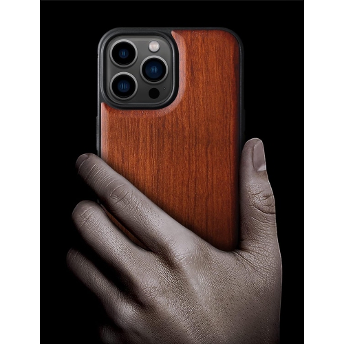 Étui en bois magnétique pour étui iPhone 13 Pro MagSafe [bois dur et TPUR souple] antichoc hybride
