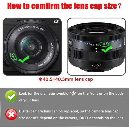 40.5mm Snap-On Lens Cap for Sony 16-50mm f/3.5-5.6 lens for Sony Alpha a6600 a6500 a6400 a5000[2 Packs], Fire-Rock Lens