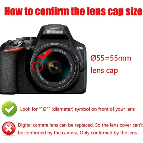 D3500 Lens Cap Compatible for Nikon D3500 D5600 w/AF-P 18-55mm, Compatible for Sony DSC-HX400 HX300 (2 Pack)