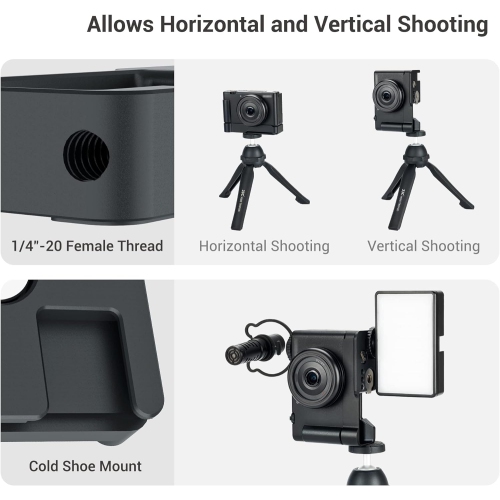 ZV-1 II ZV-1M2 ZV-1F ZV1F Camera Metal Grip Extension Bracket with LED Light or Mic Cold Shoe Mount, Must-Have