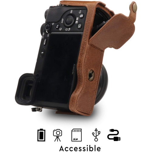 Ever Ready Genuine Leather Camera Half Case Compatible with Sony Alpha A6100, A6400