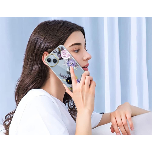 Compatible avec l'étui iPhone 13 avec fleur, pour femme féminine, étui antichoc à motif floral transparent avec dos rigide