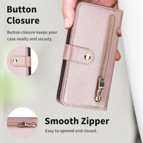 iPhone – Étui portefeuille 13, [9 fentes pour cartes] pochette à fermeture à glissière avec blocage RFID, béquille en cuir de qualité supérieure avec