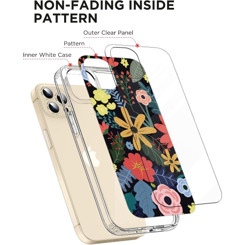 Étui iPhone 14 Pro avec protecteur d'écran, motif floral bohémien Cute pour femmes, coupe ajustée pour iPhone 14