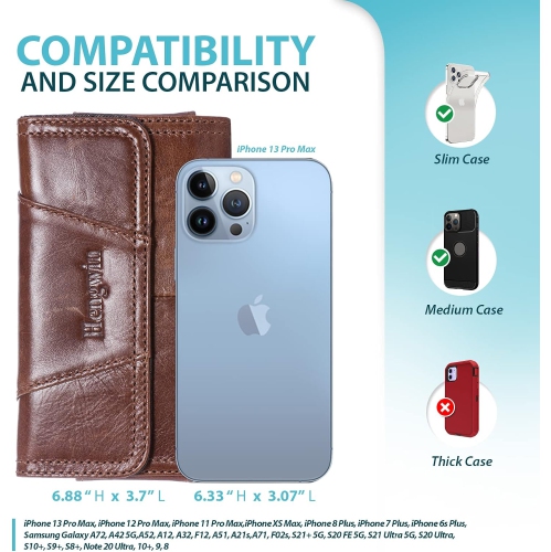 Phone Pouch Compatible with iPhone 14 Plus 12 Pro Max 7 Plus 8 Plus Holster Magnetic Wallet Case Leather Cell